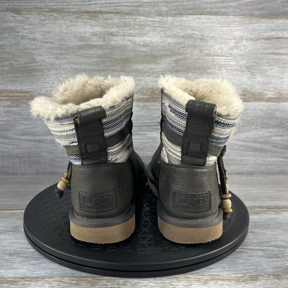 UGG Women’s Auburn Serape Water-resistant Gray Leather Short Boots Size 6 - Picture 4 of 9